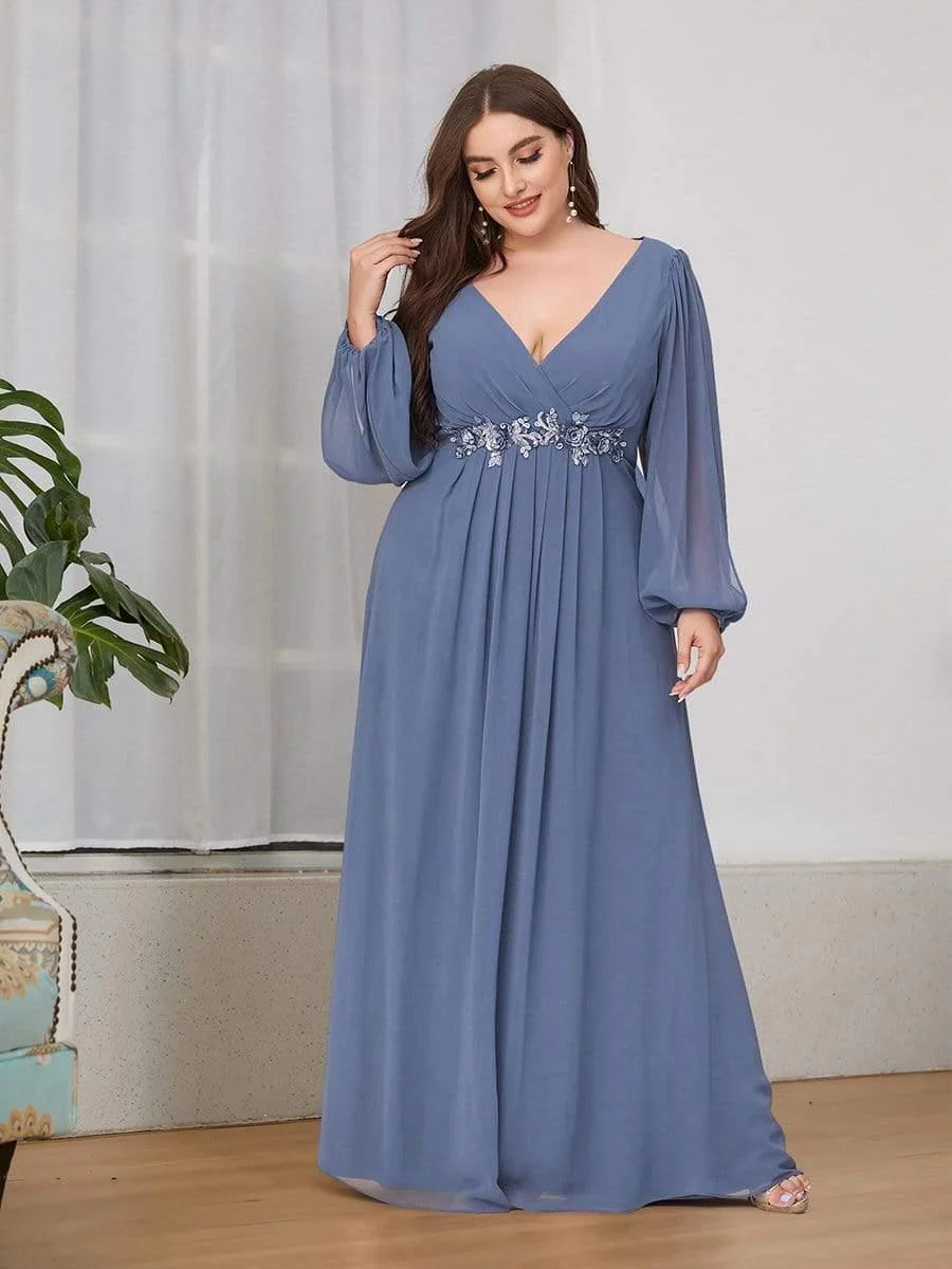pretty AMOUR | Plus Size Chiffon Evening Dress with Lantern Sleeves - Image 12