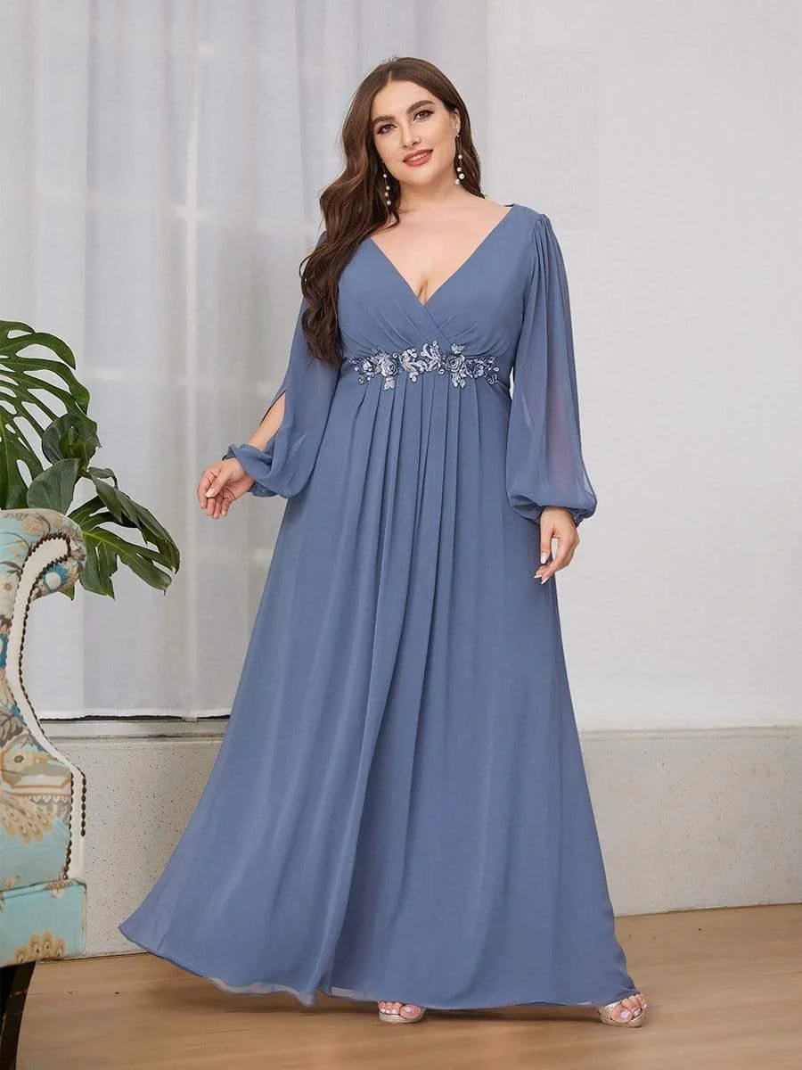 pretty AMOUR | Plus Size Chiffon Evening Dress with Lantern Sleeves - Image 13