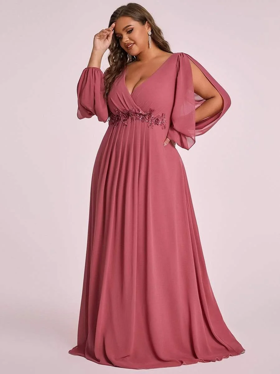 pretty AMOUR | Plus Size Chiffon Evening Dress with Lantern Sleeves - Image 22
