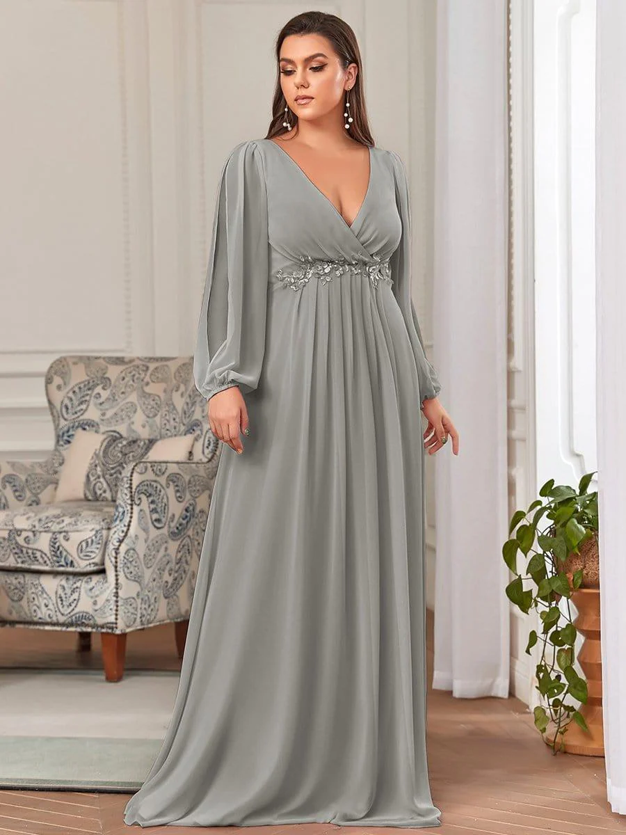 pretty AMOUR | Plus Size Chiffon Evening Dress with Lantern Sleeves - Image 26