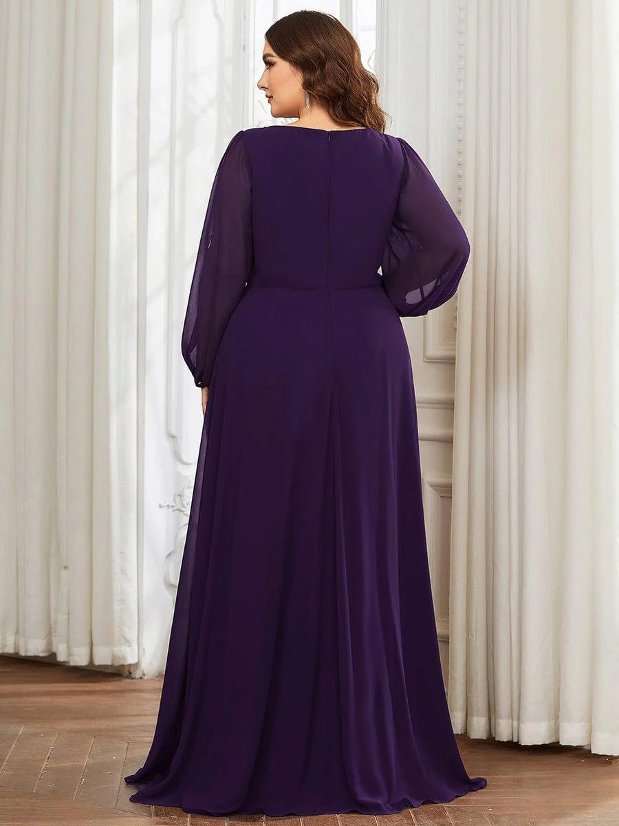 pretty AMOUR | Plus Size Chiffon Evening Dress with Lantern Sleeves - Image 35