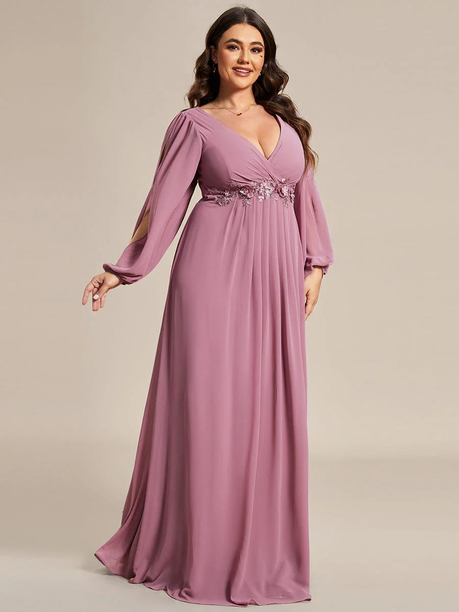 pretty AMOUR | Plus Size Chiffon Evening Dress with Lantern Sleeves - Image 40