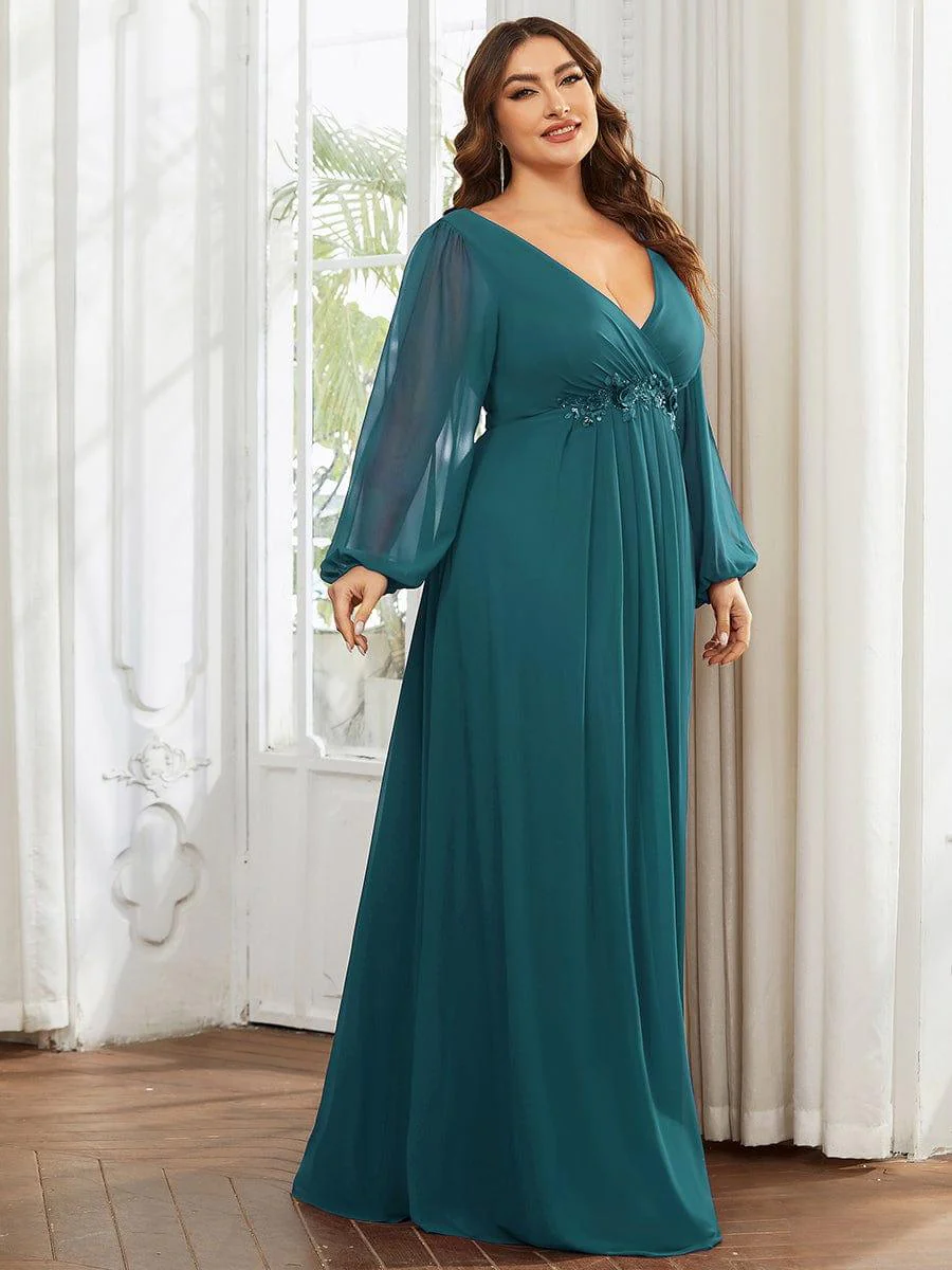 pretty AMOUR | Plus Size Chiffon Evening Dress with Lantern Sleeves - Image 45