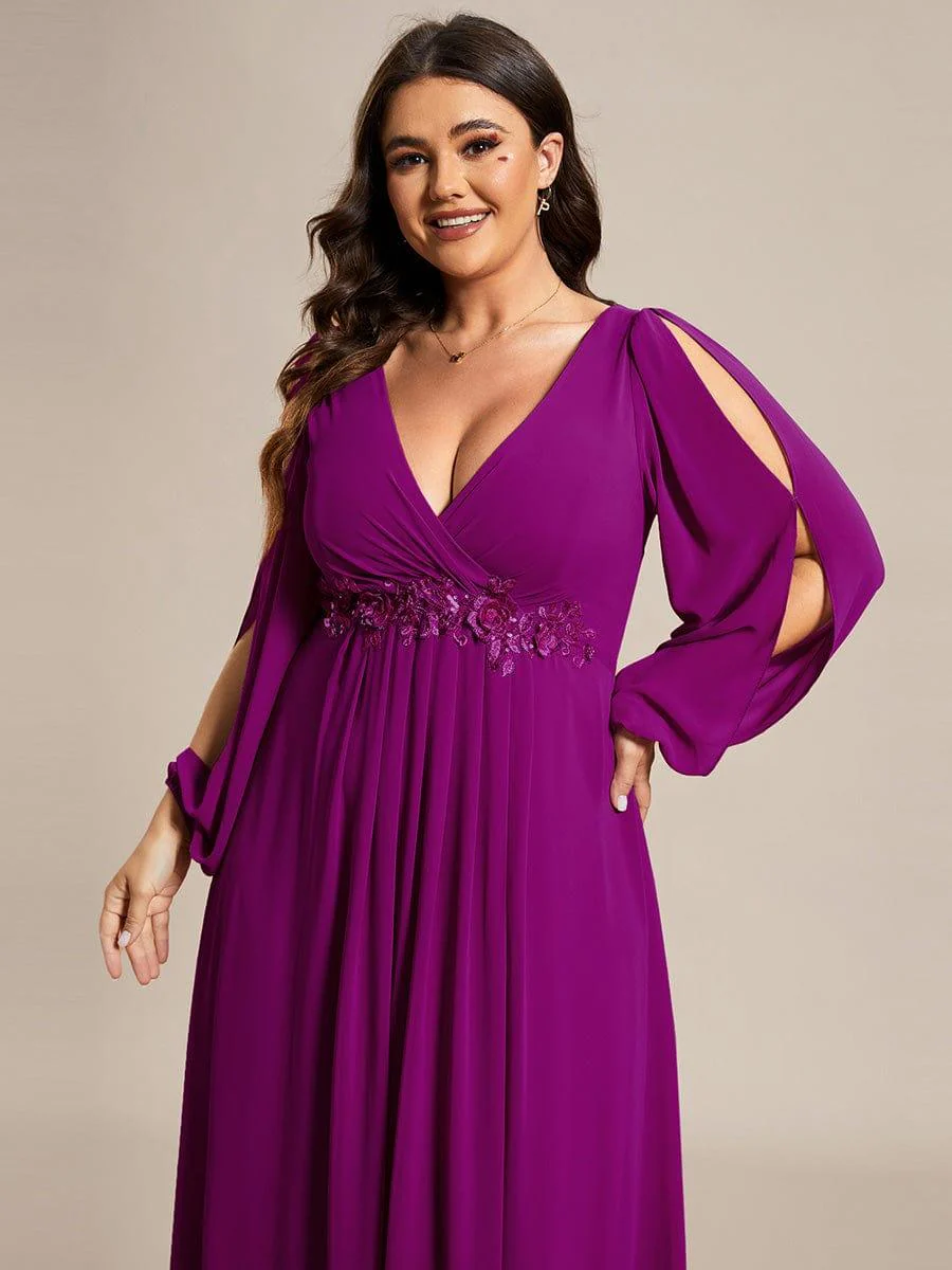 pretty AMOUR | Plus Size Chiffon Evening Dress with Lantern Sleeves - Image 48