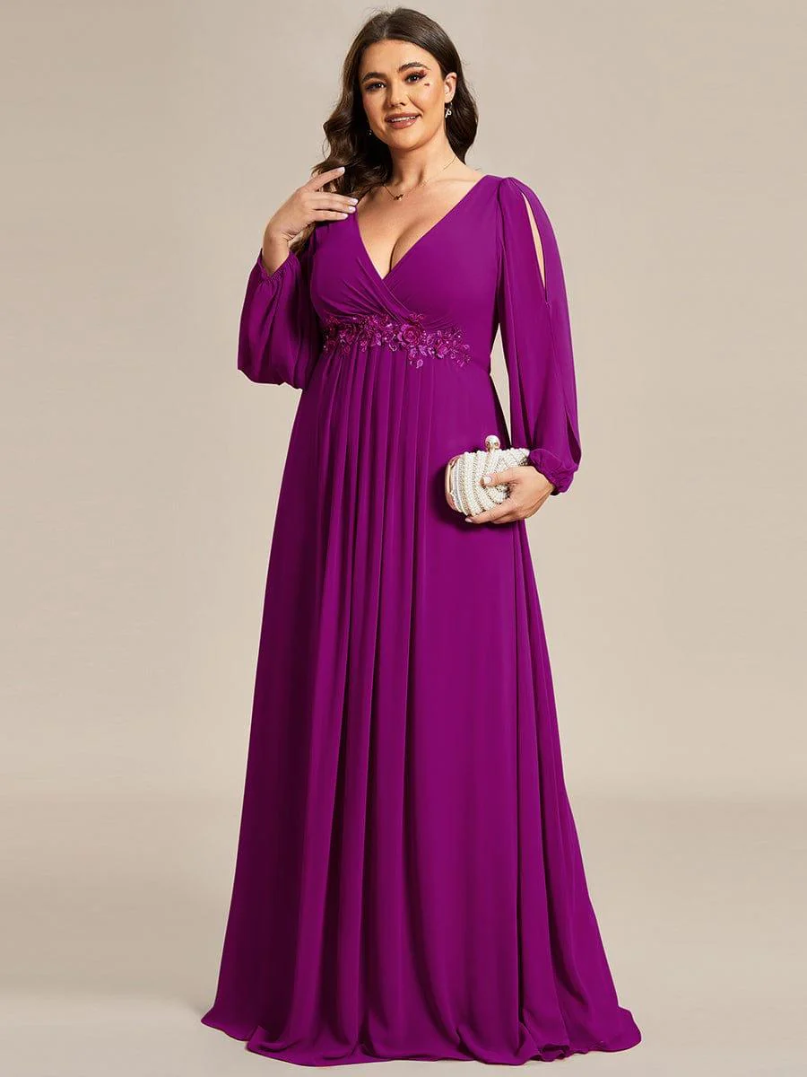pretty AMOUR | Plus Size Chiffon Evening Dress with Lantern Sleeves - Image 49
