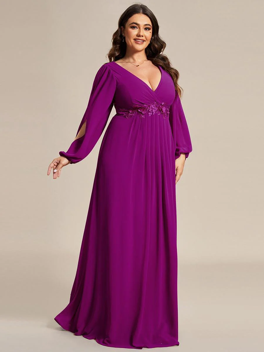 pretty AMOUR | Plus Size Chiffon Evening Dress with Lantern Sleeves - Image 50