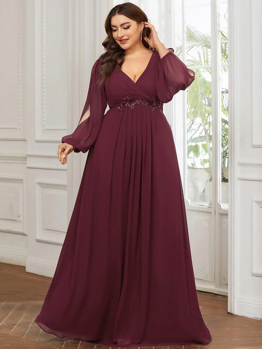 pretty AMOUR | Plus Size Chiffon Evening Dress with Lantern Sleeves - Image 55
