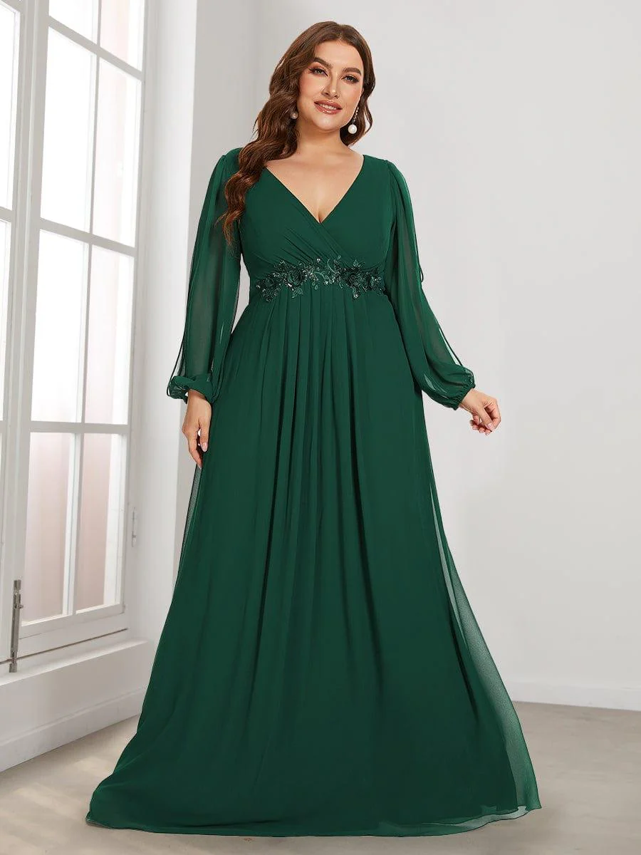 pretty AMOUR | Plus Size Chiffon Evening Dress with Lantern Sleeves - Image 63