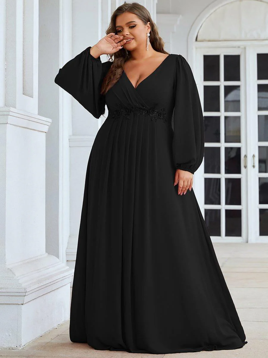 pretty AMOUR | Plus Size Chiffon Evening Dress with Lantern Sleeves - Image 7