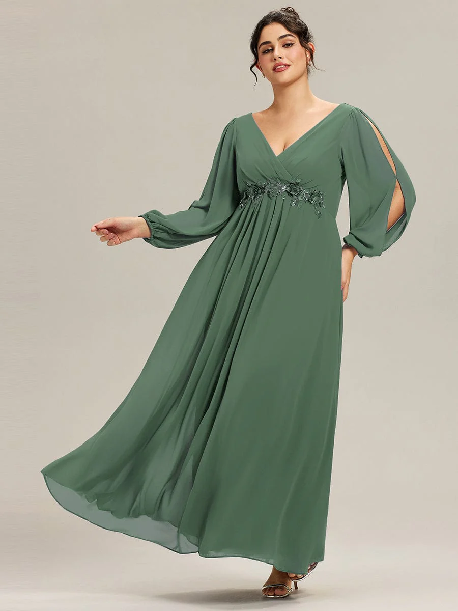 pretty AMOUR | Plus Size Chiffon Evening Dress with Lantern Sleeves - Image 72