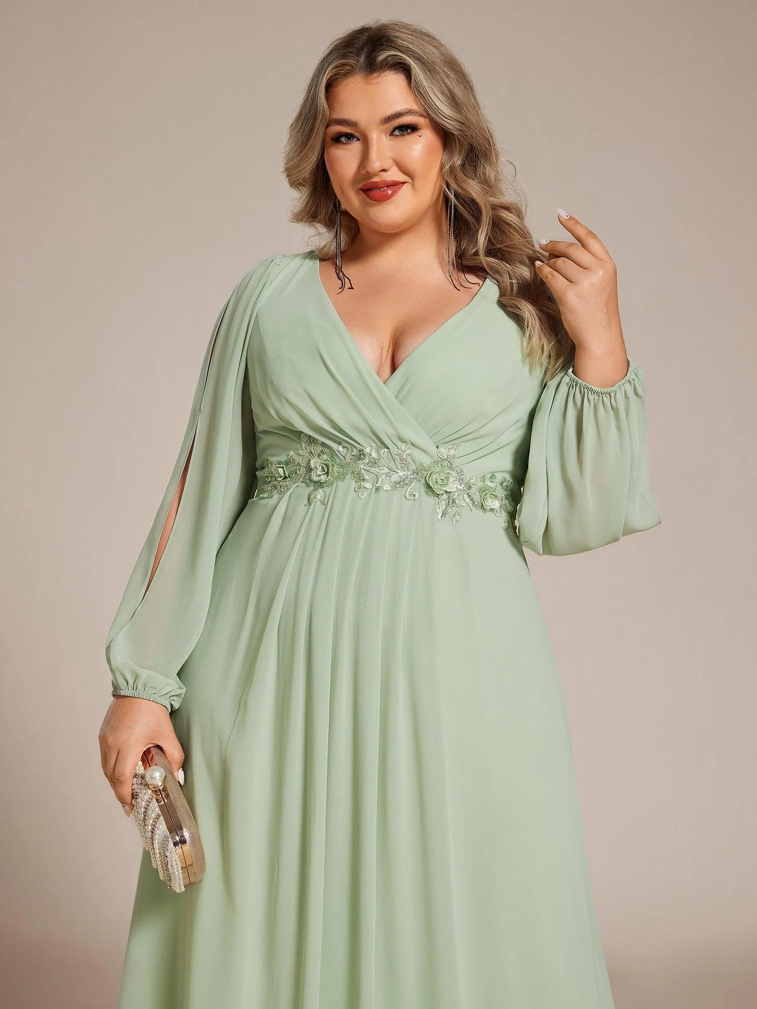 pretty AMOUR | Plus Size Chiffon Evening Dress with Lantern Sleeves - Image 80