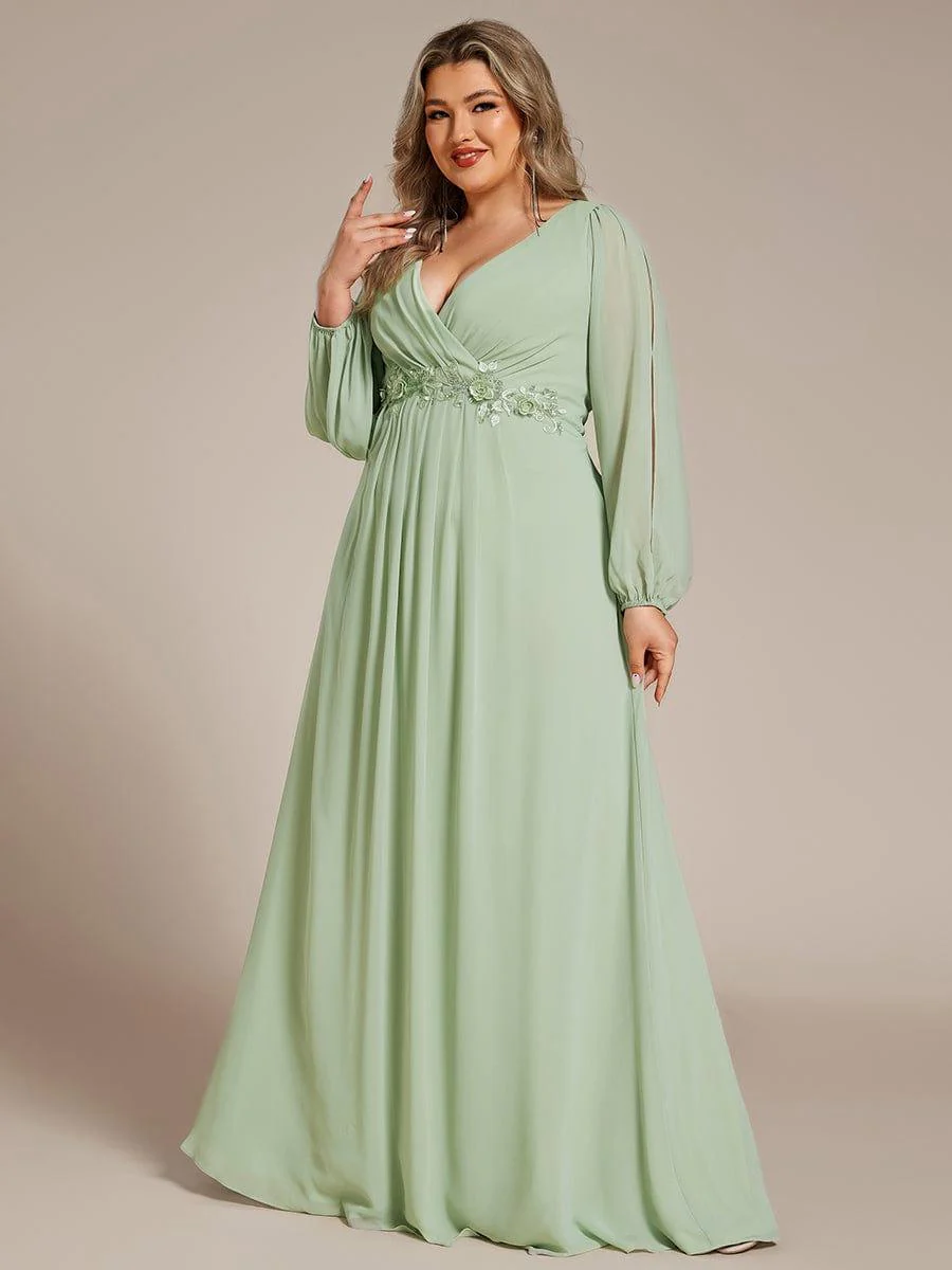 pretty AMOUR | Plus Size Chiffon Evening Dress with Lantern Sleeves - Image 81