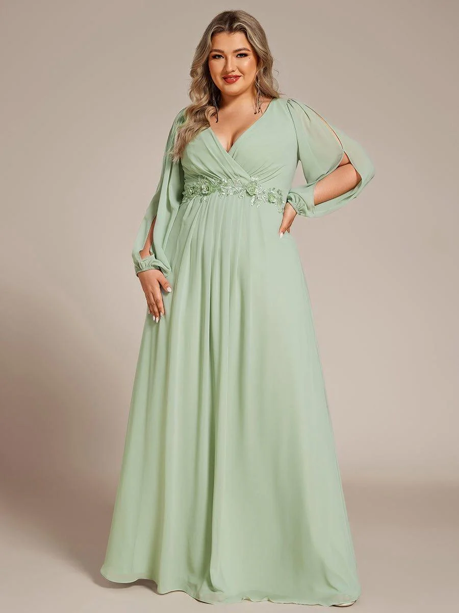 pretty AMOUR | Plus Size Chiffon Evening Dress with Lantern Sleeves - Image 82