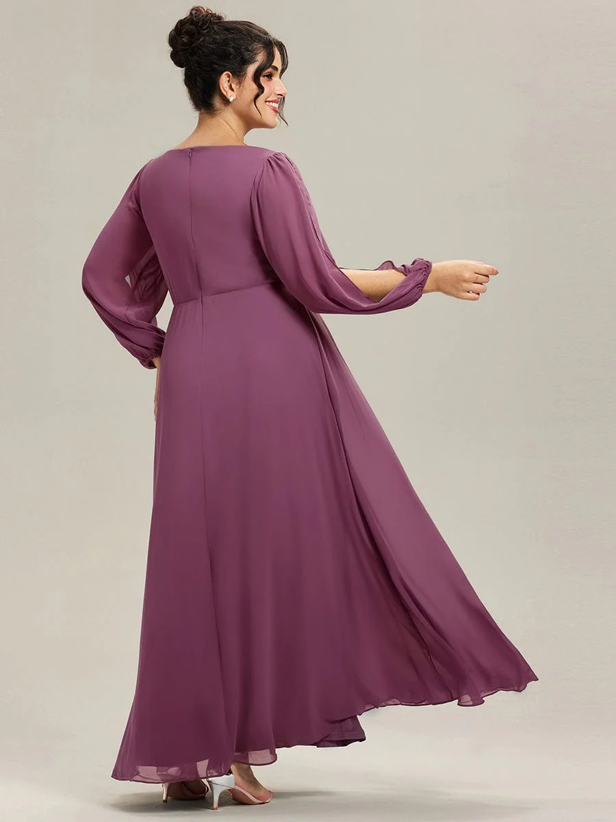 pretty AMOUR | Plus Size Chiffon Evening Dress with Lantern Sleeves - Image 89