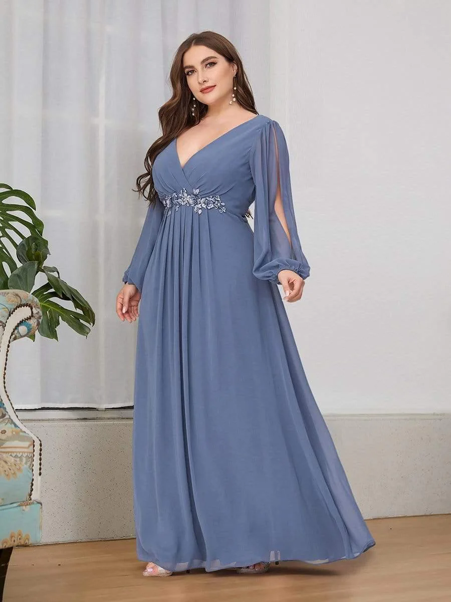 pretty AMOUR | Plus Size Chiffon Evening Dress with Lantern Sleeves - Image 9
