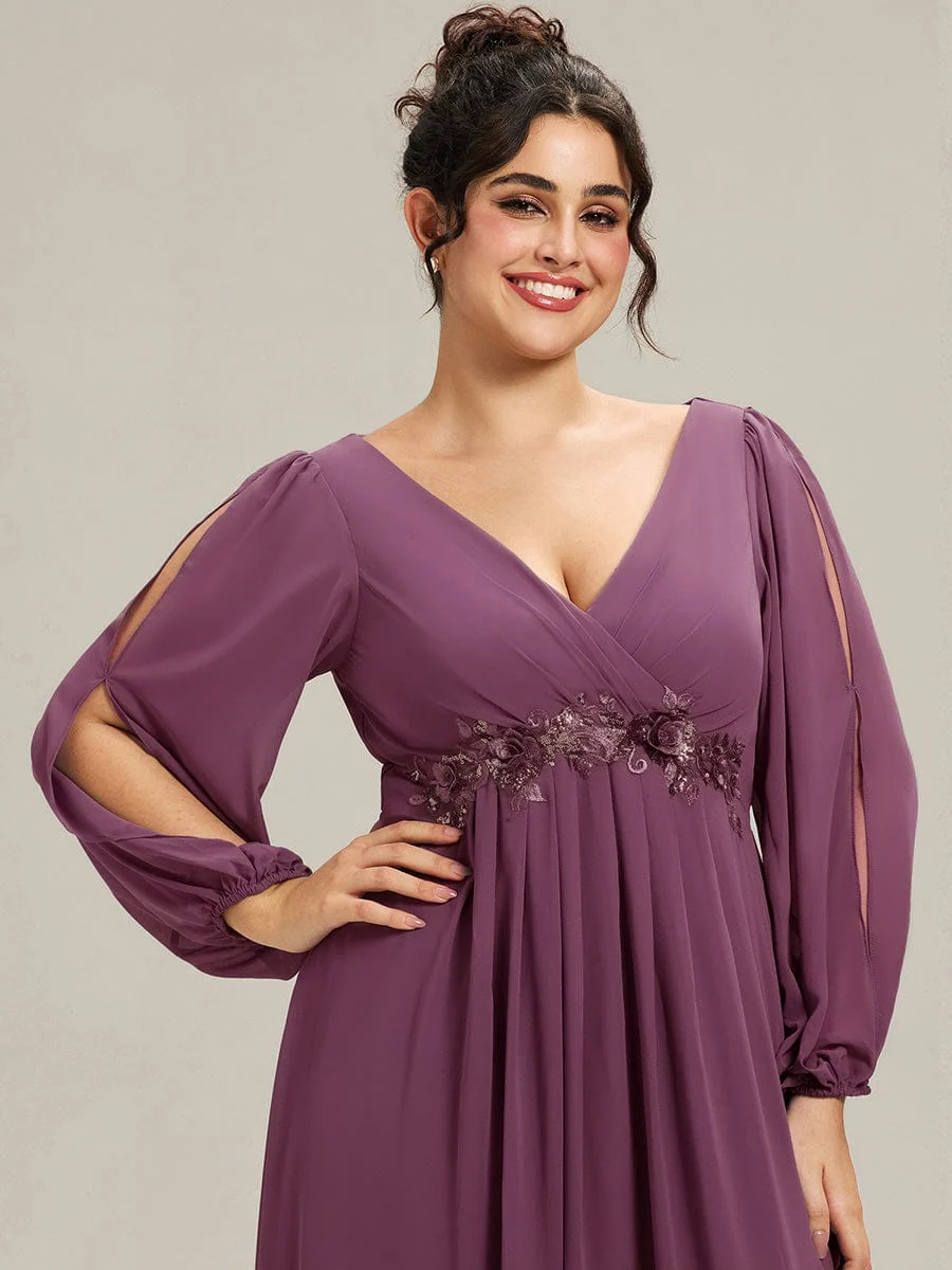 pretty AMOUR | Plus Size Chiffon Evening Dress with Lantern Sleeves - Image 90
