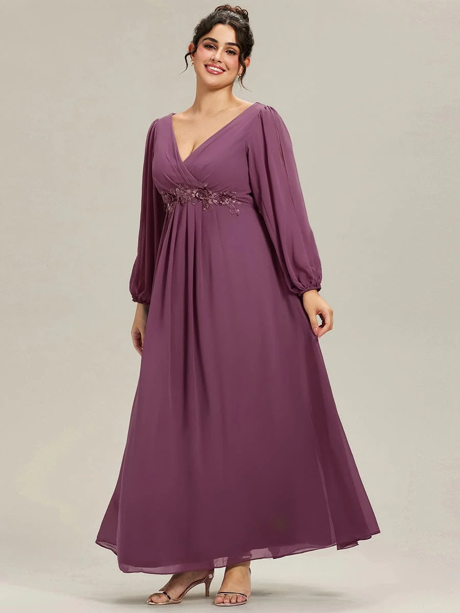 pretty AMOUR | Plus Size Chiffon Evening Dress with Lantern Sleeves - Image 92