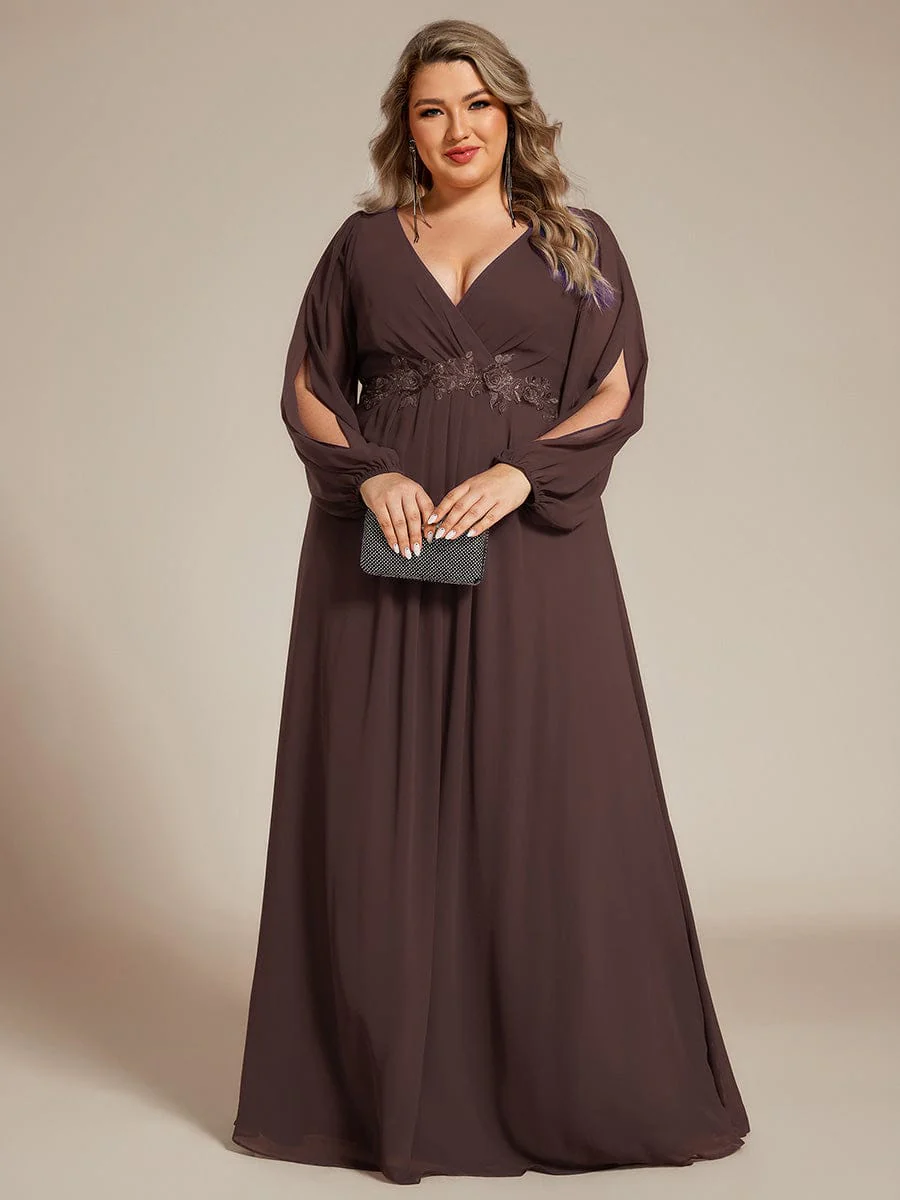 pretty AMOUR | Plus Size Chiffon Evening Dress with Lantern Sleeves - Image 93