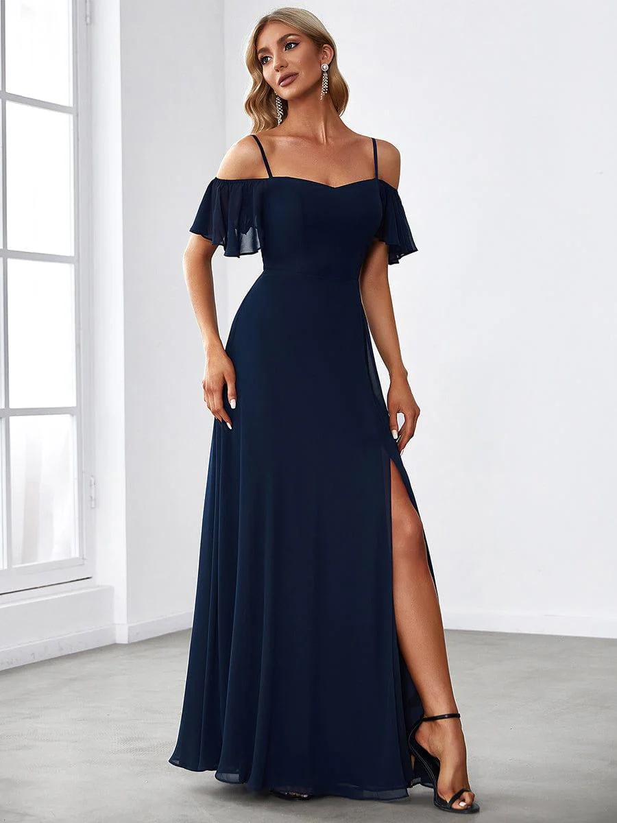 ever REYA|Stylish Cold-Shoulder Split Floor Length Wedding Guest Dress - Image 10