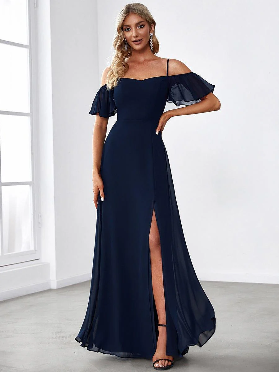 ever REYA|Stylish Cold-Shoulder Split Floor Length Wedding Guest Dress - Image 12