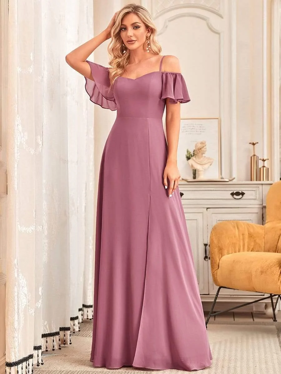 ever REYA|Stylish Cold-Shoulder Split Floor Length Wedding Guest Dress - Image 16