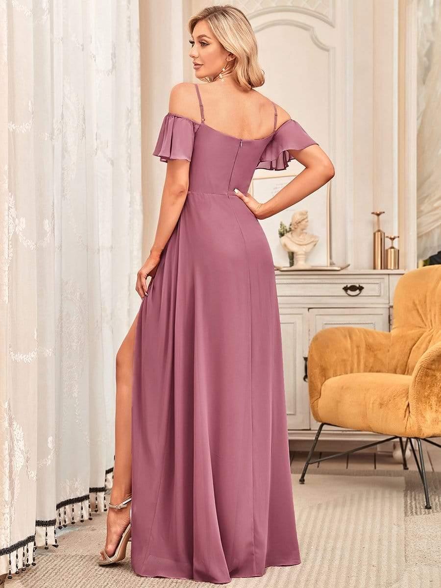 ever REYA|Stylish Cold-Shoulder Split Floor Length Wedding Guest Dress - Image 17