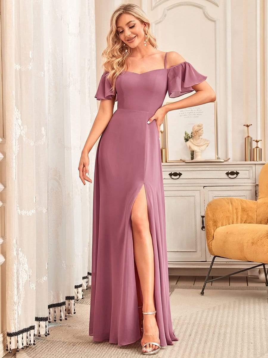 ever REYA|Stylish Cold-Shoulder Split Floor Length Wedding Guest Dress - Image 19