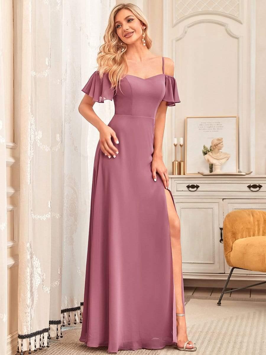 ever REYA|Stylish Cold-Shoulder Split Floor Length Wedding Guest Dress - Image 20