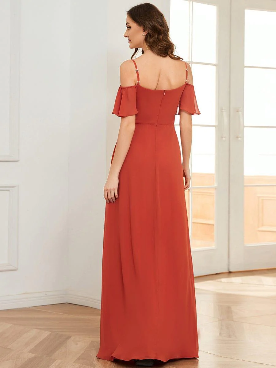 ever REYA|Stylish Cold-Shoulder Split Floor Length Wedding Guest Dress - Image 3