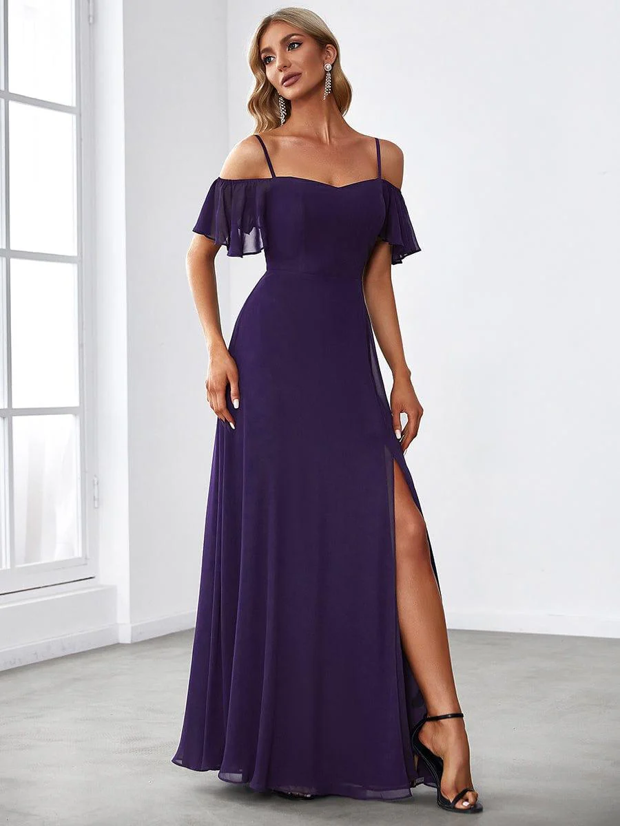 ever REYA|Stylish Cold-Shoulder Split Floor Length Wedding Guest Dress - Image 30