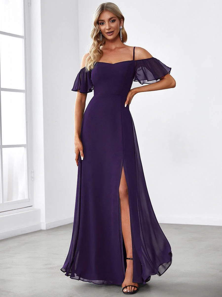 ever REYA|Stylish Cold-Shoulder Split Floor Length Wedding Guest Dress - Image 32
