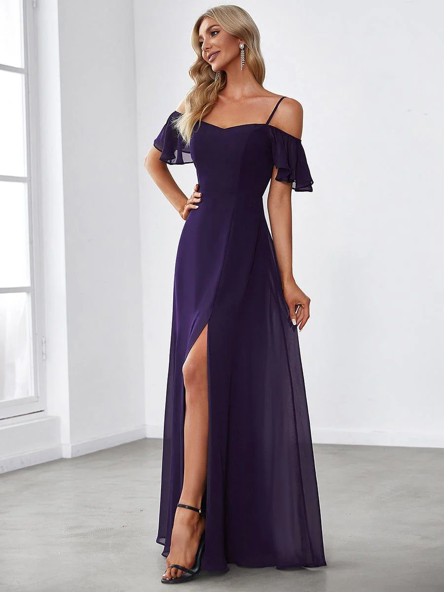 ever REYA|Stylish Cold-Shoulder Split Floor Length Wedding Guest Dress - Image 33