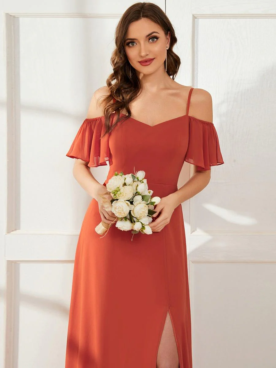 ever REYA|Stylish Cold-Shoulder Split Floor Length Wedding Guest Dress - Image 4