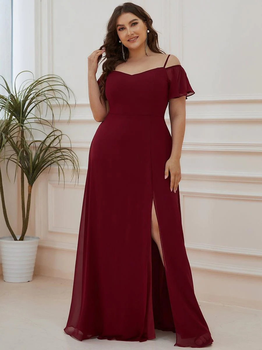 ever REYA|Stylish Cold-Shoulder Split Floor Length Wedding Guest Dress - Image 40