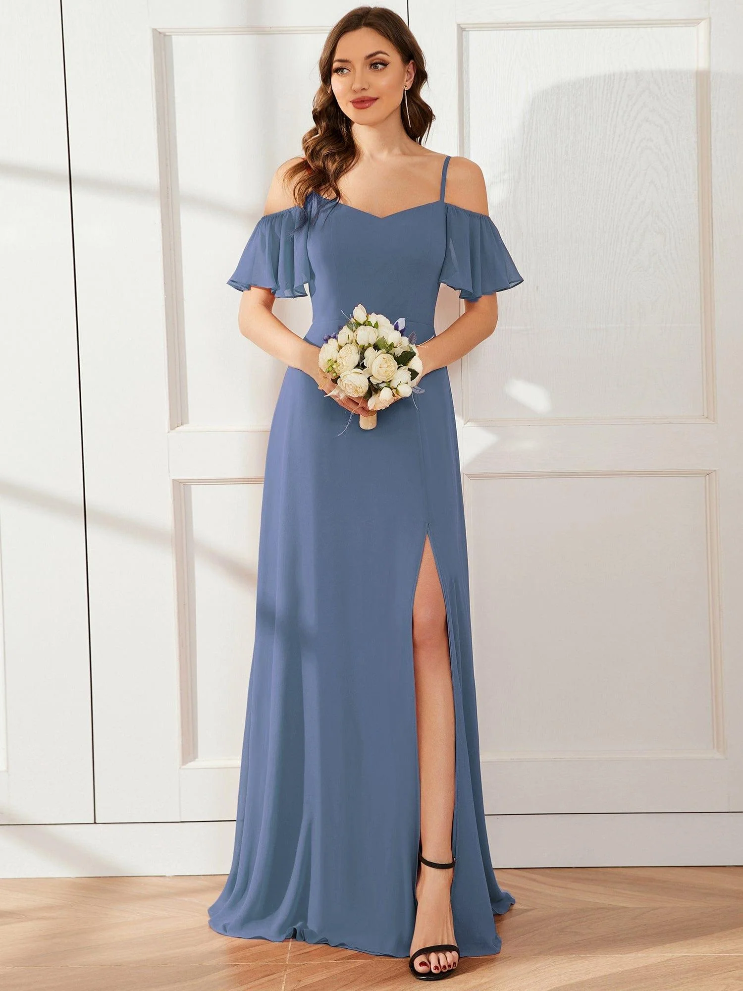 ever REYA|Stylish Cold-Shoulder Split Floor Length Wedding Guest Dress - Image 44