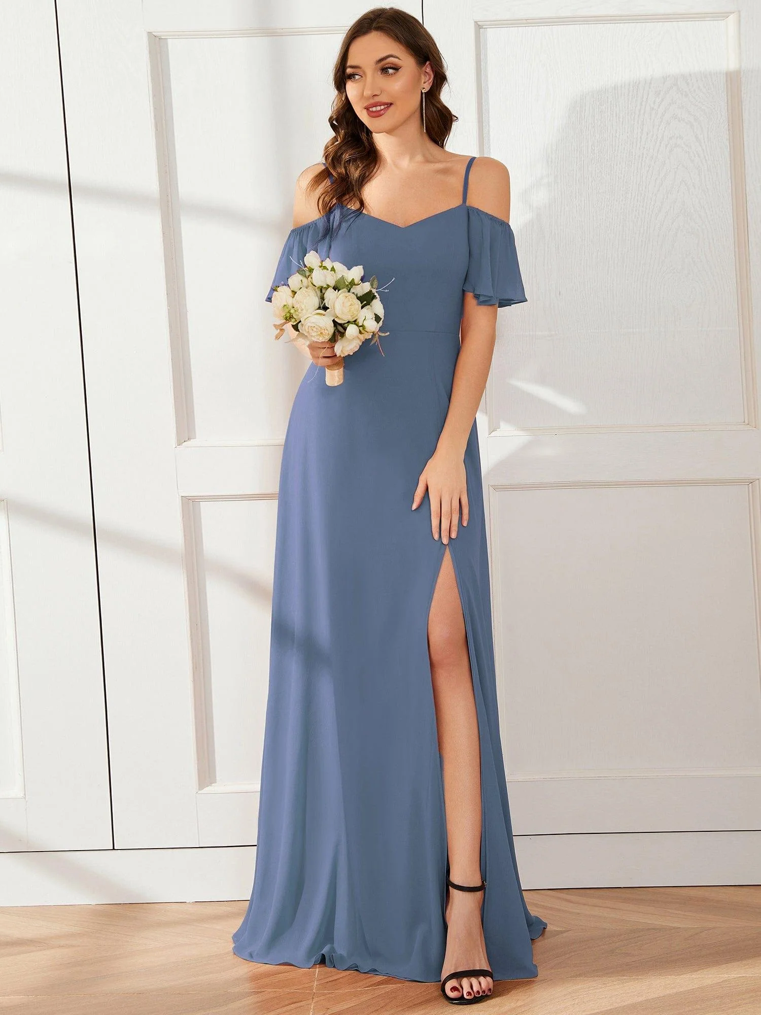 ever REYA|Stylish Cold-Shoulder Split Floor Length Wedding Guest Dress - Image 45