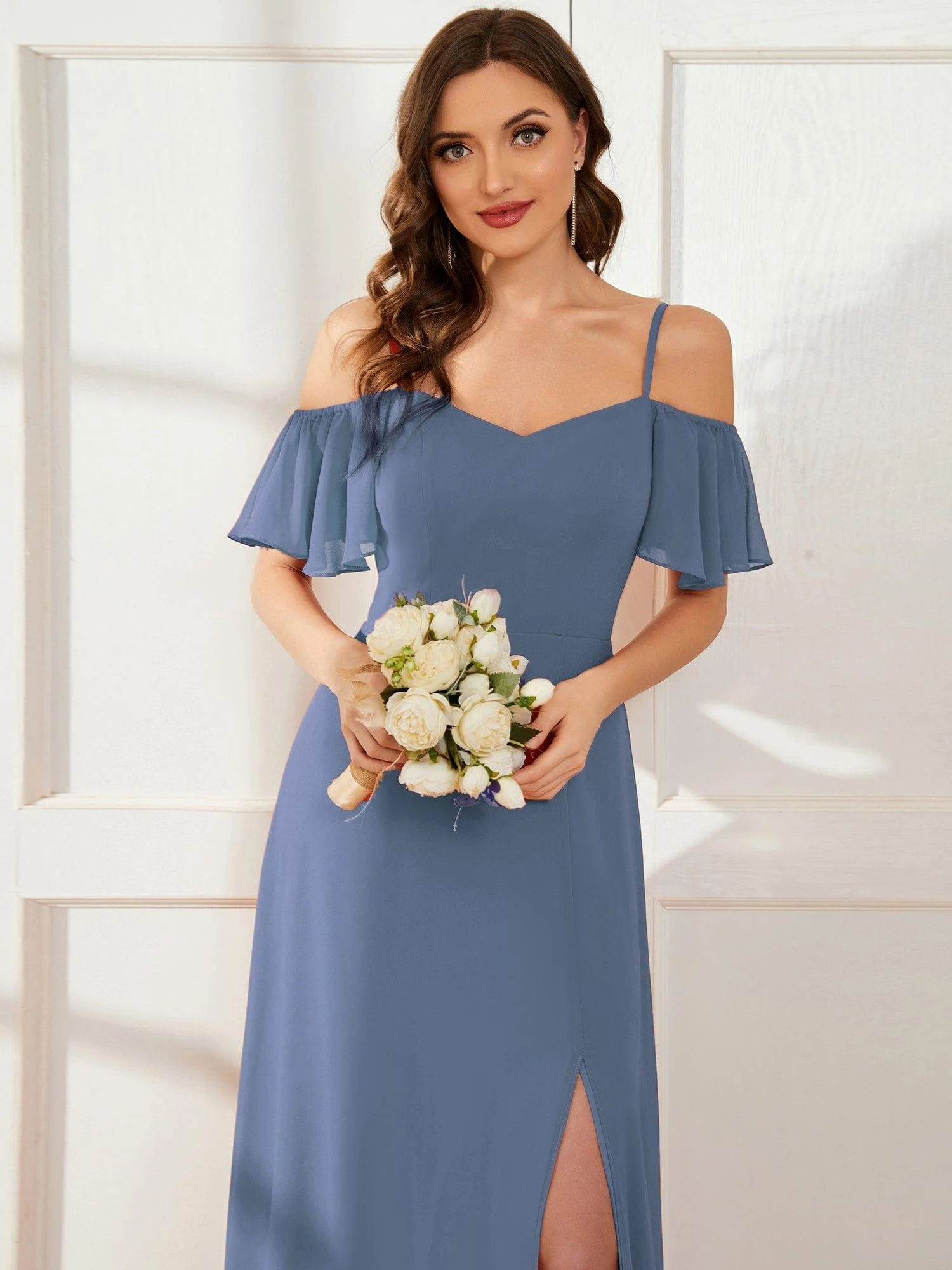 ever REYA|Stylish Cold-Shoulder Split Floor Length Wedding Guest Dress - Image 46