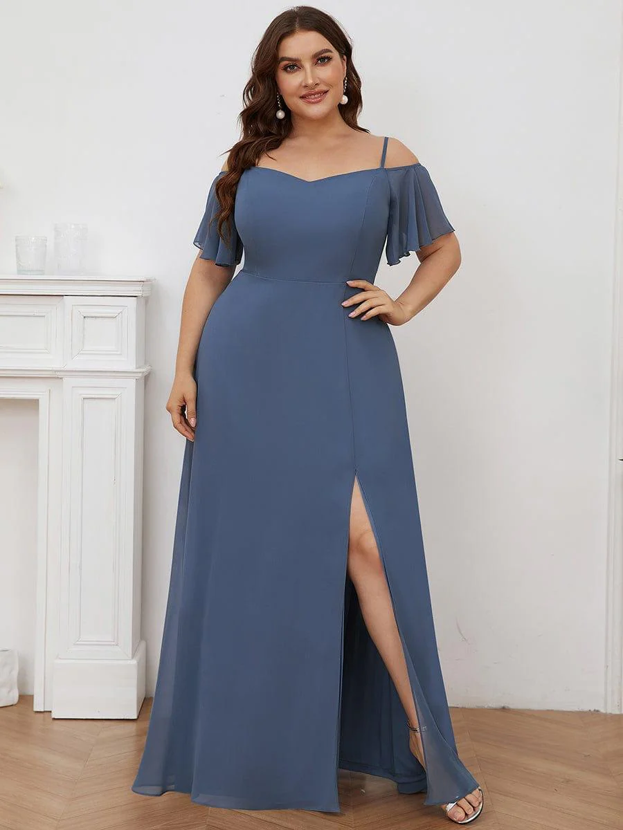 ever REYA|Stylish Cold-Shoulder Split Floor Length Wedding Guest Dress - Image 47