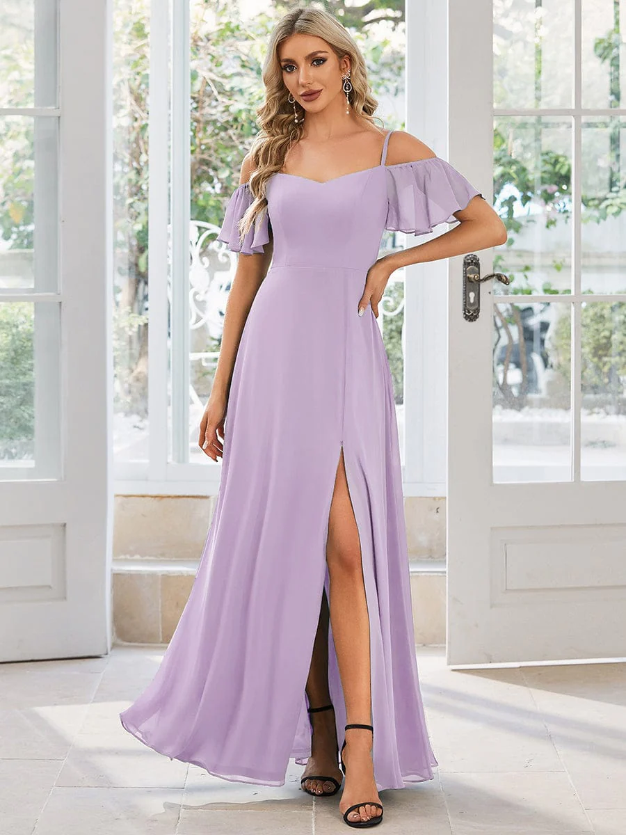ever REYA|Stylish Cold-Shoulder Split Floor Length Wedding Guest Dress - Image 49