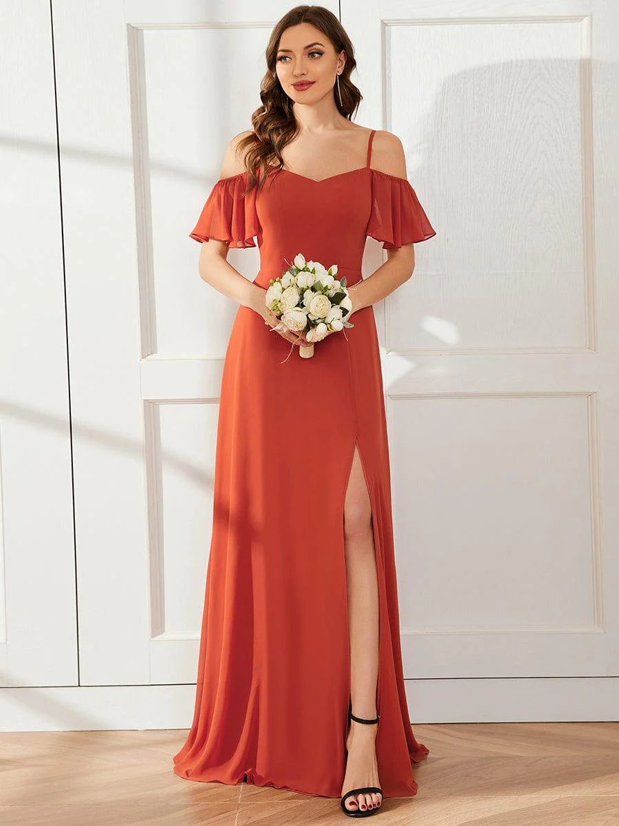 ever REYA|Stylish Cold-Shoulder Split Floor Length Wedding Guest Dress - Image 5