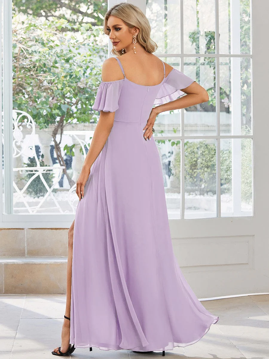 ever REYA|Stylish Cold-Shoulder Split Floor Length Wedding Guest Dress - Image 50