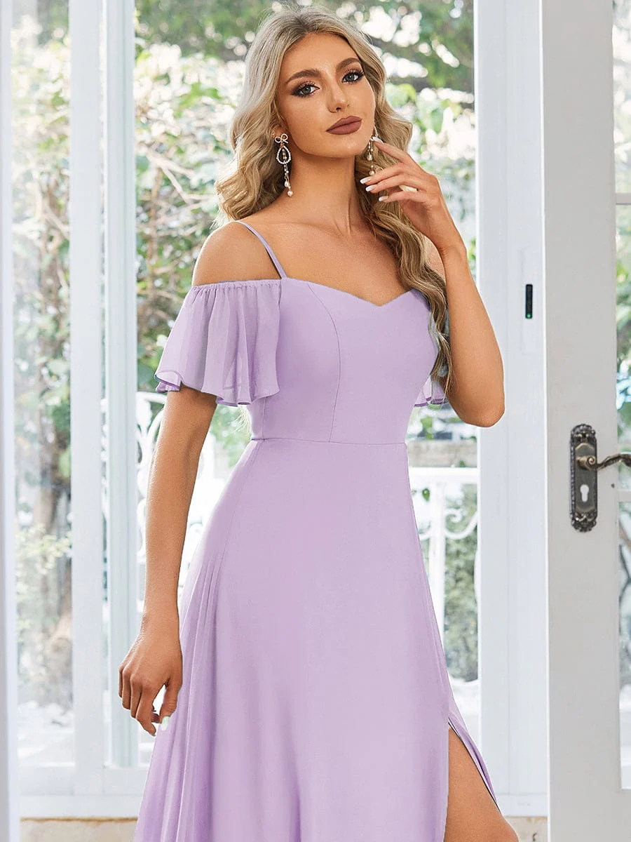 ever REYA|Stylish Cold-Shoulder Split Floor Length Wedding Guest Dress - Image 53