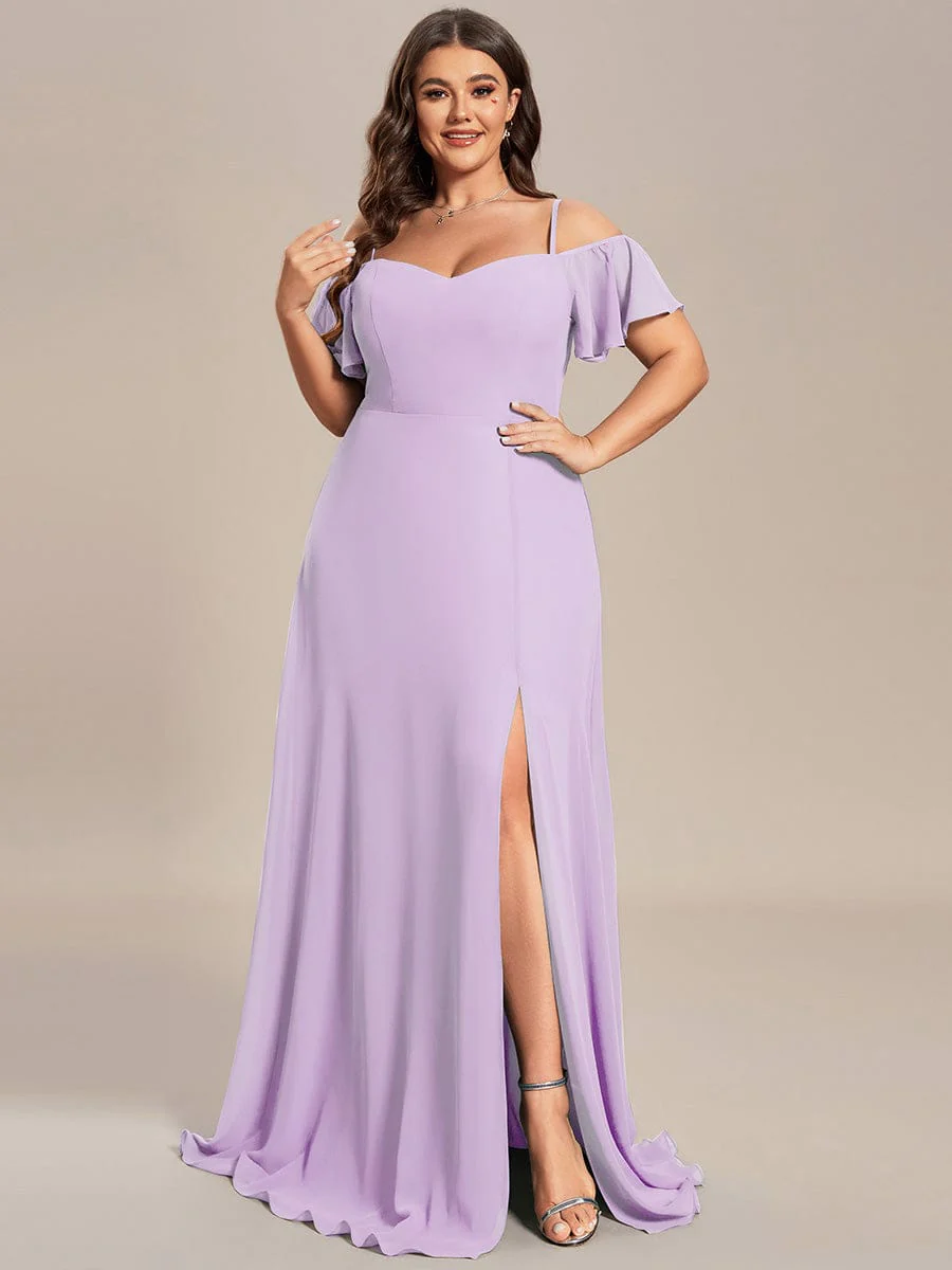 ever REYA|Stylish Cold-Shoulder Split Floor Length Wedding Guest Dress - Image 54