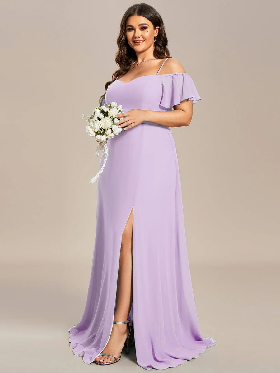 ever REYA|Stylish Cold-Shoulder Split Floor Length Wedding Guest Dress - Image 56