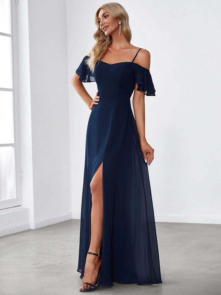 ever REYA|Stylish Cold-Shoulder Split Floor Length Wedding Guest Dress - Image 8