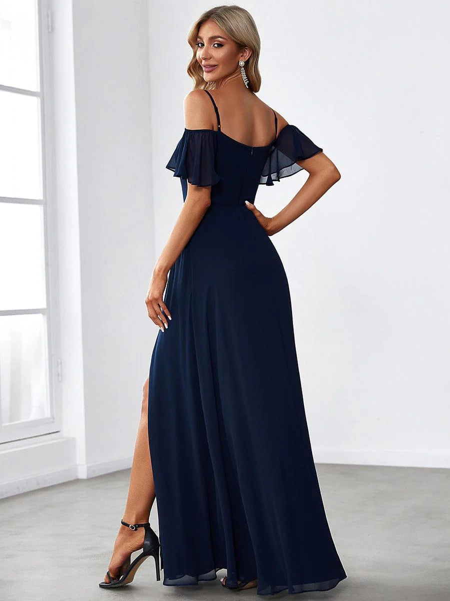 ever REYA|Stylish Cold-Shoulder Split Floor Length Wedding Guest Dress - Image 9