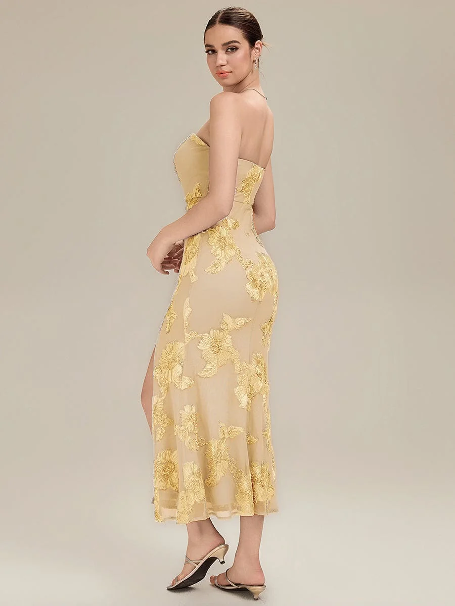 Designer Bardot Floral Applique Evening Dress - Image 10