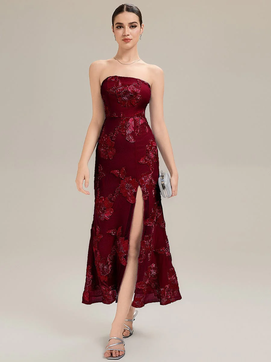 Designer Bardot Floral Applique Evening Dress - Image 12