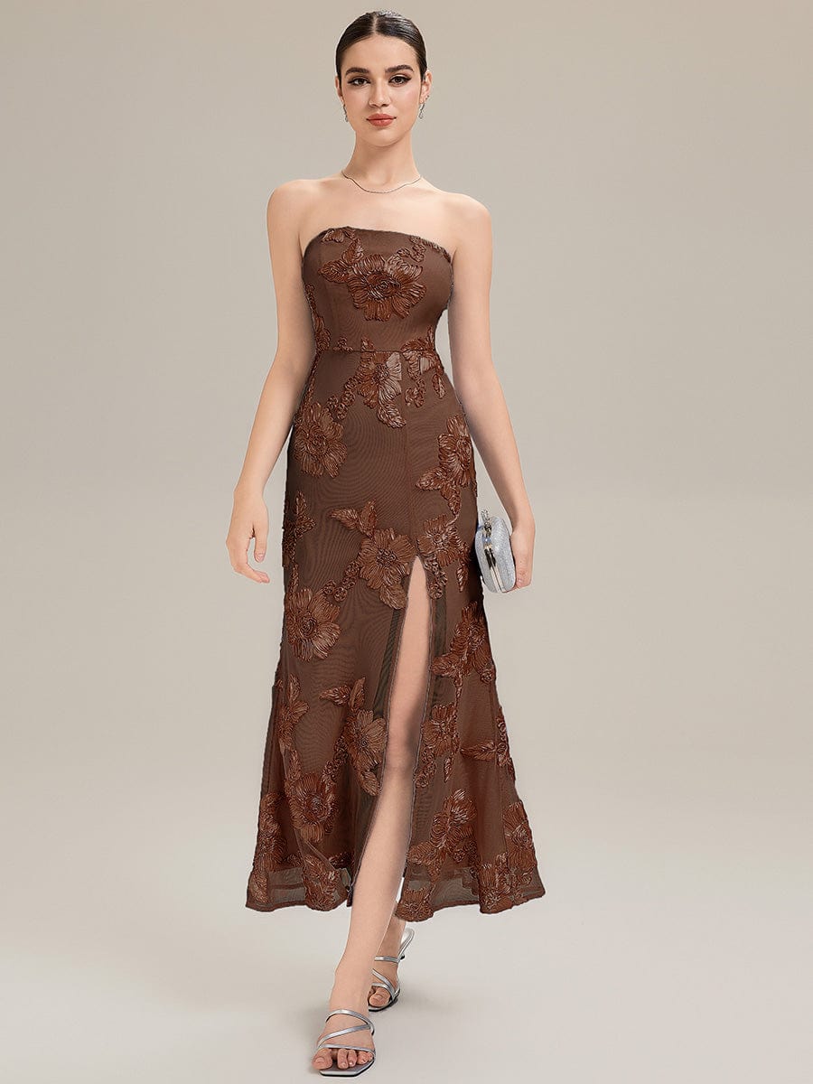 Designer Bardot Floral Applique Evening Dress - Image 15