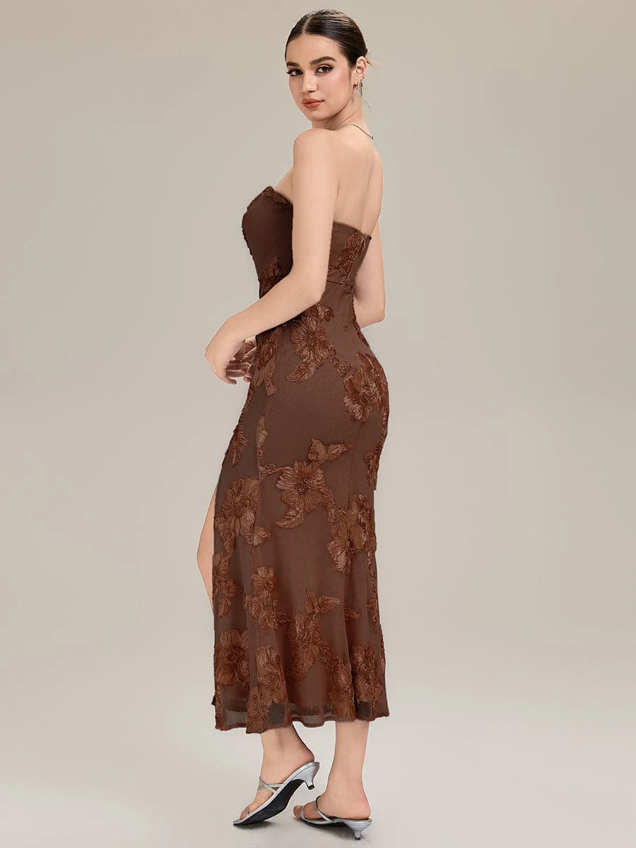 Designer Bardot Floral Applique Evening Dress - Image 16